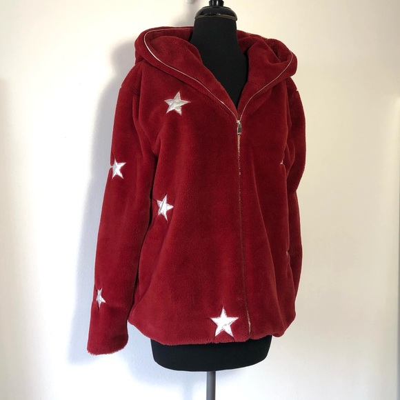 ⭐️ Shein Faux Fur Star Print Hoodie Jacket Coat size SMALL - Picture 8 of 16